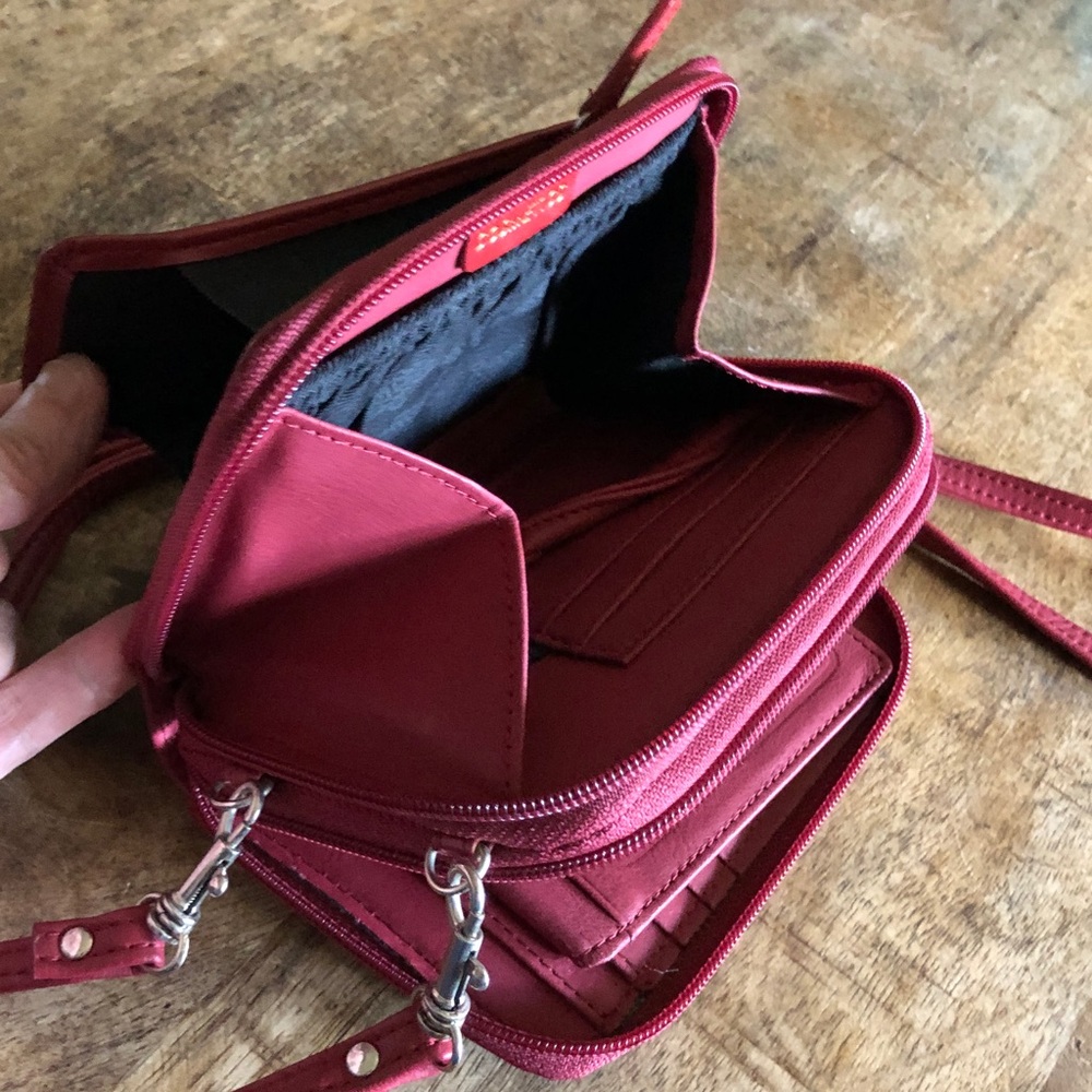 Elegant Red Leather Crossbody Wallet